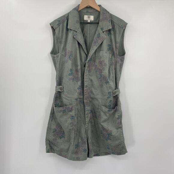 Lucky Brand X Laura Ashley Coverall Romper Floral Denim Cinch Waist Green  Large - Picture 3 of 9